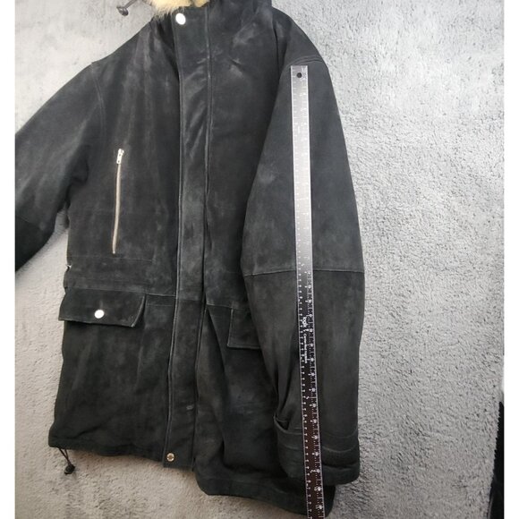 Wilsons Leather M. Julian Suede Leather Coat Faux Fur Hood Trim Mens Large Parka - Picture 8 of 12